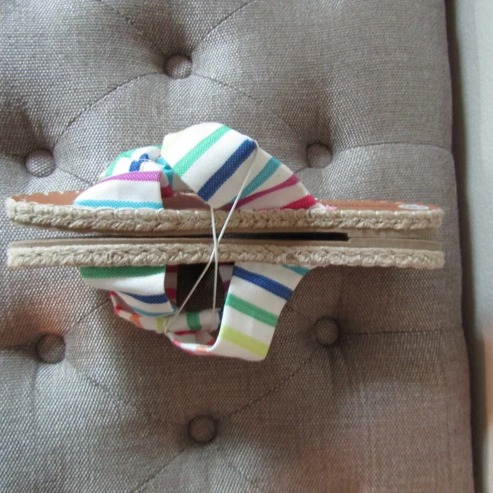 Olivia Miller Multicolor Striped Bow Espadrille Slide Sandals